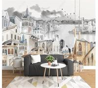 XLMING Hand Drawn City Architecture River Birds in Flight Art 3D Wallpaper Luxury Home Dining Decor Paste Sofa Living Room The Wall for Bedroom Mural-150cm×105cm