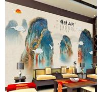 XLMING Hand Drawn Colourful Mountains Flowing Water Small Boats Sunrise 3D Wallpaper Silky Texture Home Study Office Grey Dining Room Sofa Bedroom Living Room TV Backdrop-430cm×300cm