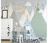 XLMING Hand Drawn Colourful Valley Hot Air Balloon Starry Sky 3D Wallpaper Premium Textured Silk Study Dining Living Room Bedroom Sofa TV Wall Easy Install-250cm×170cm