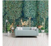 XLMING Hand Drawn Creative Green Forest Reindeer 3D Wallpaper Luxury Home Dining Decor Paste Sofa Living Room The Wall for Bedroom Mural-300cm×210cm