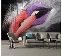 XLMING Hand Drawn Creative Three Dimensional Red Lips Art 3D Wallpaper Premium Textured Silk Study Dining Living Room Bedroom Sofa TV Wall Easy Install-350cm×256cm