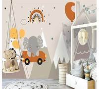 XLMING Hand Drawn Elephant Abstract Geometric Mountain 3D Wallpaper Premium Textured Silk Study Dining Living Room Bedroom Sofa TV Wall Easy Install-200cm×140cm