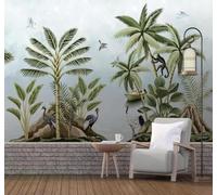XLMING Hand Drawn Fresh and Light Tropical Plants Monkeys 3D Wallpaper Silky Texture Home Study Office Grey Dining Room Sofa Bedroom Living Room TV Backdrop-200cm×140cm