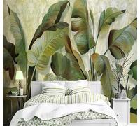 XLMING Hand Drawn Fresh Banana Leaves Plants Decoration 3D Wallpaper Silky Texture Home Study Office Grey Dining Room Sofa Bedroom Living Room TV Backdrop-150cm×105cm