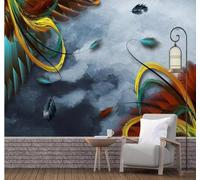 XLMING Hand Drawn Fresh Beautiful Dream Art Feathers 3D Wallpaper Silky Texture Home Study Office Grey Dining Room Sofa Bedroom Living Room TV Backdrop-300cm×210cm