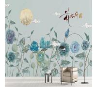 XLMING Hand Drawn Fresh Beautiful Flowers Butterflies Moon 3D Wallpaper Silky Texture Home Study Office Grey Dining Room Sofa Bedroom Living Room TV Backdrop-200cm×140cm