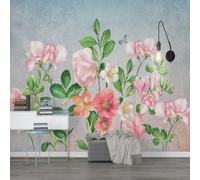 XLMING Hand Drawn Fresh Colourful Flowers Butterflies Plants 3D Wallpaper Silky Texture Home Study Office Grey Dining Room Sofa Bedroom Living Room TV Backdrop-400cm×280cm