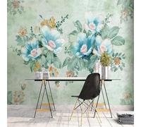 XLMING Hand Drawn Fresh Elegant Elegant and Simple Blue Flowers 3D Wallpaper Silky Texture Home Study Office Grey Dining Room Sofa Bedroom Living Room TV Backdrop-250cm×170cm
