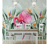 XLMING Hand Drawn Fresh Plants Beautiful Flamingo Lines 3D Wallpaper Silky Texture Home Study Office Grey Dining Room Sofa Bedroom Living Room TV Backdrop-150cm×105cm