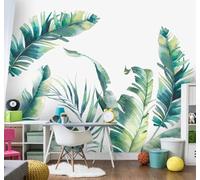 XLMING Hand Drawn Fresh Plants Green Banana Leaves 3D Wallpaper Luxury Silk Study Dining Feature Sofa Grey Bedroom Living Room Tv Decorative Wall-150cm×105cm