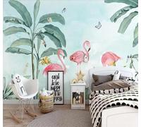 XLMING Hand Drawn Fresh Plants Plantain Flamingos 3D Wallpaper Silky Texture Home Study Office Grey Dining Room Sofa Bedroom Living Room TV Backdrop-430cm×300cm