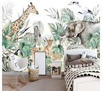 XLMING Hand Drawn Fresh Small Animals Elephants Jungle 3D Wallpaper Silky Texture Home Study Office Grey Dining Room Sofa Bedroom Living Room TV Backdrop-350cm×256cm