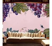 XLMING Hand Drawn Fruit Purple Grapes Birds in Flight 3D Wallpaper Luxury Home Dining Decor Paste Sofa Living Room The Wall for Bedroom Mural-200cm×140cm