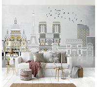 XLMING Hand Drawn Geometric City Architecture Birds in Flight Scenery 3D Wallpaper Luxury Silk Study Dining Feature Sofa Grey Bedroom Living Room Tv Decorative Wall-200cm×140cm