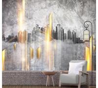XLMING Hand Drawn Gold Glitter City Architecture Retro 3D Wallpaper Silky Texture Home Study Office Grey Dining Room Sofa Bedroom Living Room TV Backdrop-200cm×140cm