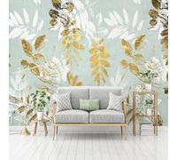 XLMING Hand Drawn Golden White Plants Leaves 3D Wallpaper Luxury Home Dining Decor Paste Sofa Living Room The Wall for Bedroom Mural-250cm×170cm