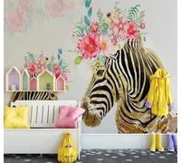 XLMING Hand Drawn Golden Zebra Beautiful Flowers 3D Wallpaper Luxury Home Dining Decor Paste Sofa Living Room The Wall for Bedroom Mural-430cm×300cm