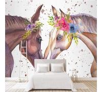 XLMING Hand Drawn Graffiti Art Animals Horses Flowers 3D Wallpaper Silky Texture Home Study Office Grey Dining Room Sofa Bedroom Living Room TV Backdrop-400cm×280cm