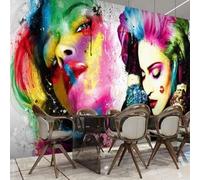 XLMING Hand Drawn Graffiti Painted Beautiful Women Beauty Salon Hairdressing Salon 3D Wallpaper Silky Texture Home Study Office Grey Dining Room Sofa Bedroom Living Room TV Backdrop-400cm×280cm