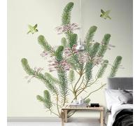 XLMING Hand Drawn Green Plants Flowers Birds 3D Wallpaper Luxury Silk Study Dining Feature Sofa Grey Bedroom Living Room Tv Decorative Wall-250cm×170cm