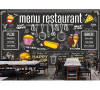 XLMING Hand Drawn Hamburgers Ice Cream Pizza Cake 3D Wallpaper Luxury Home Dining Decor Paste Sofa Living Room The Wall for Bedroom Mural-400cm×280cm