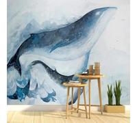 XLMING Hand Drawn Ink Art Graffiti Ocean Whale 3D Wallpaper Silky Texture Home Study Office Grey Dining Room Sofa Bedroom Living Room TV Backdrop-200cm×140cm