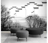 XLMING Hand Drawn Ink Wash Black and White Architecture Forest 3D Wallpaper Premium Textured Silk Study Dining Living Room Bedroom Sofa TV Wall Easy Install-150cm×105cm