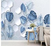 XLMING Hand Drawn Light Blue Fresh and Airy Tropical Plants Leaves 3D Wallpaper Silky Texture Home Study Office Grey Dining Room Sofa Bedroom Living Room TV Backdrop-150cm×105cm