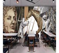 XLMING Hand Drawn Lines Galloping Horses People Portraits Art 3D Wallpaper Silky Texture Home Study Office Grey Dining Room Sofa Bedroom Living Room TV Backdrop-300cm×210cm