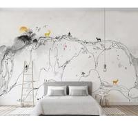 XLMING Hand Drawn Lines Mountain Peaks Sunrise Elk 3D Wallpaper Luxury Silk Study Dining Feature Sofa Grey Bedroom Living Room Tv Decorative Wall-250cm×170cm