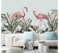 XLMING Hand Drawn Minimalist Green Plants Flamingos 3D Wallpaper Luxury Home Dining Decor Paste Sofa Living Room The Wall for Bedroom Mural-150cm×105cm