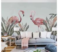 XLMING Hand Drawn Minimalist Green Plants Flamingos 3D Wallpaper Luxury Silk Study Dining Feature Sofa Grey Bedroom Living Room Tv Decorative Wall-430cm×300cm