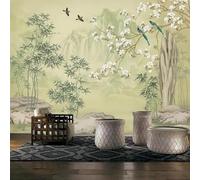 XLMING Hand Drawn Mountain Peaks Bamboo Flowers Birds 3D Wallpaper Premium Textured Silk Study Dining Living Room Bedroom Sofa TV Wall Easy Install-400cm×280cm