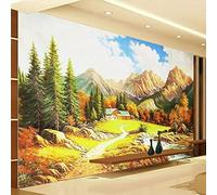 XLMING Hand Drawn Mountain Peaks Forests Houses Rivers 3D Wallpaper Luxury Home Dining Decor Paste Sofa Living Room The Wall for Bedroom Mural-300cm×210cm