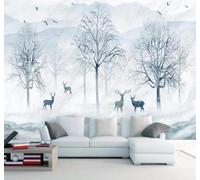XLMING Hand Drawn Mountains Trees Reindeer Landscape 3D Wallpaper Luxury Home Dining Decor Paste Sofa Living Room The Wall for Bedroom Mural-300cm×210cm