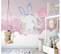 XLMING Hand Drawn Pink Clouds Elephant Balloon 3D Wallpaper Premium Textured Silk Study Dining Living Room Bedroom Sofa TV Wall Easy Install-200cm×140cm