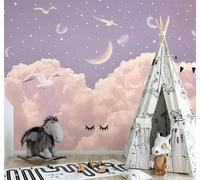 XLMING Hand Drawn Pink Clouds Feathers Starry Sky 3D Wallpaper Luxury Silk Study Dining Feature Sofa Grey Bedroom Living Room Tv Decorative Wall-300cm×210cm