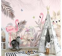 XLMING Hand Drawn Pink Palm Leaves Flamingos Butterflies 3D Wallpaper Luxury Home Dining Decor Paste Sofa Living Room The Wall for Bedroom Mural-400cm×280cm