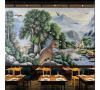 XLMING Hand Drawn Primeval Forest Fresh High Mountains Dinosaurs 3D Wallpaper Premium Textured Silk Study Dining Living Room Bedroom Sofa TV Wall Easy Install-430cm×300cm
