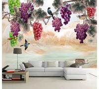 XLMING Hand Drawn Purple Grapes Birds Landscapes 3D Wallpaper Luxury Home Dining Decor Paste Sofa Living Room The Wall for Bedroom Mural-150cm×105cm