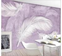 XLMING Hand Drawn Purple Minimalist White Feathers 3D Wallpaper Luxury Home Dining Decor Paste Sofa Living Room The Wall for Bedroom Mural-200cm×140cm