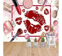 XLMING Hand Drawn Red Lips Cosmetics Beauty Salon Nail Salon 3D Wallpaper Silky Texture Home Study Office Grey Dining Room Sofa Bedroom Living Room TV Backdrop-150cm×105cm
