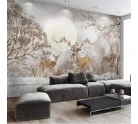XLMING Hand Drawn Retro Art Forest Elk Moon 3D Wallpaper Silky Texture Home Study Office Grey Dining Room Sofa Bedroom Living Room TV Backdrop-250cm×170cm