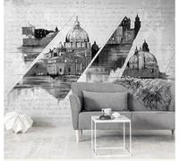 XLMING Hand Drawn Retro Black and White City Architecture 3D Wallpaper Luxury Silk Study Dining Feature Sofa Grey Bedroom Living Room Tv Decorative Wall-300cm×210cm