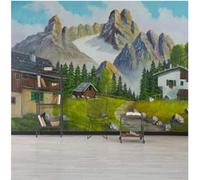 XLMING Hand Drawn Rural Mountains Villages Forests Grasslands 3D Wallpaper Silky Texture Home Study Office Grey Dining Room Sofa Bedroom Living Room TV Backdrop-400cm×280cm