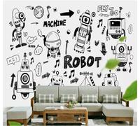 XLMING Hand Drawn Sketches Robots Black and White Lines Drafts 3D Wallpaper Silky Texture Home Study Office Grey Dining Room Sofa Bedroom Living Room TV Backdrop-200cm×140cm