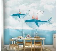 XLMING Hand Drawn Sky White Clouds Whale Lighthouse 3D Wallpaper Premium Textured Silk Study Dining Living Room Bedroom Sofa TV Wall Easy Install-150cm×105cm