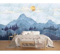 XLMING Hand Drawn Sunset Mountains Forests White Clouds 3D Wallpaper Luxury Home Dining Decor Paste Sofa Living Room The Wall for Bedroom Mural-300cm×210cm