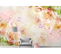 XLMING Hand Drawn Three Dimensional Pink Flowers Butterflies 3D Wallpaper Luxury Silk Study Dining Feature Sofa Grey Bedroom Living Room Tv Decorative Wall-250cm×170cm