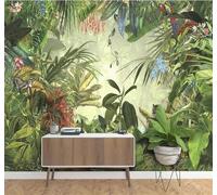 XLMING Hand Drawn Tropical Plants Banana Leaves Primeval Forest Parrots 3D Wallpaper Silky Texture Home Study Office Grey Dining Room Sofa Bedroom Living Room TV Backdrop-200cm×140cm